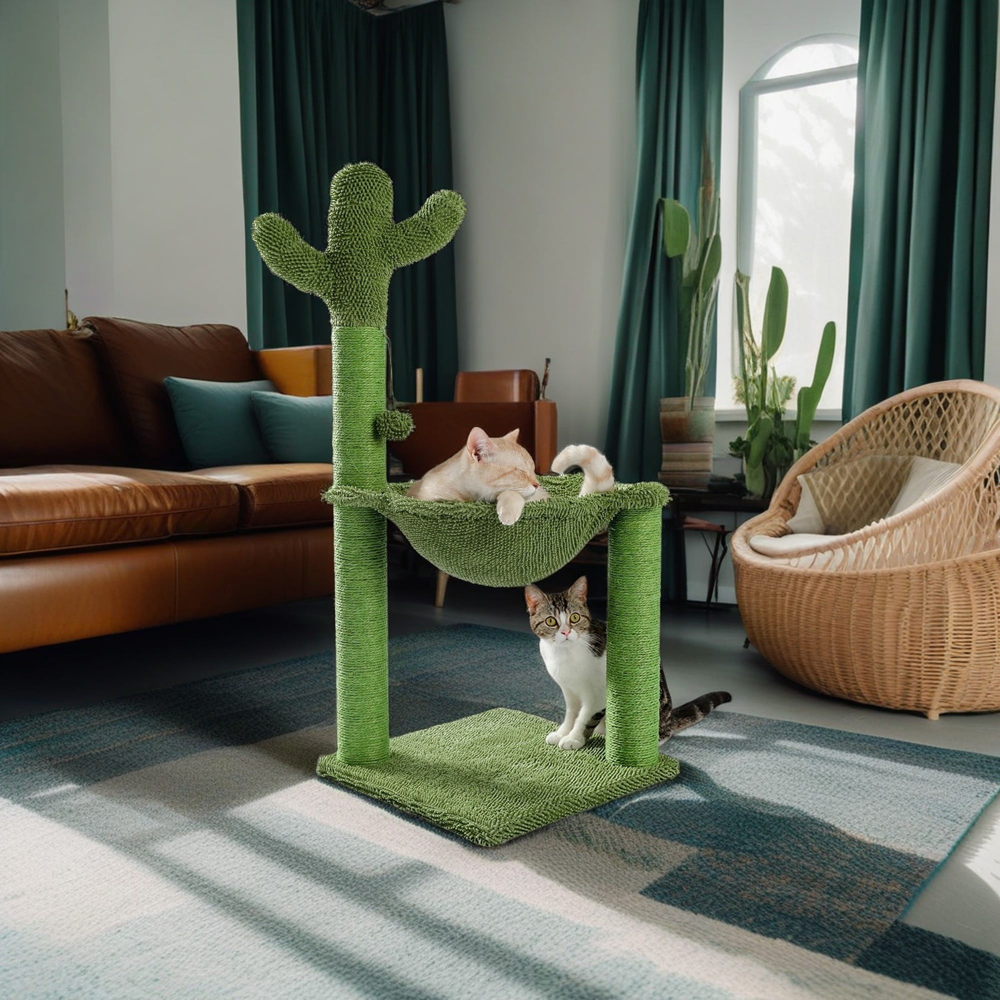 Kadyn 37" Cactus Cat Tree Tower for Indoor Cats Tower Kittens Climbing Stand for Indoor, Full Wrapped Sisal Scratching Post for Cats, Green