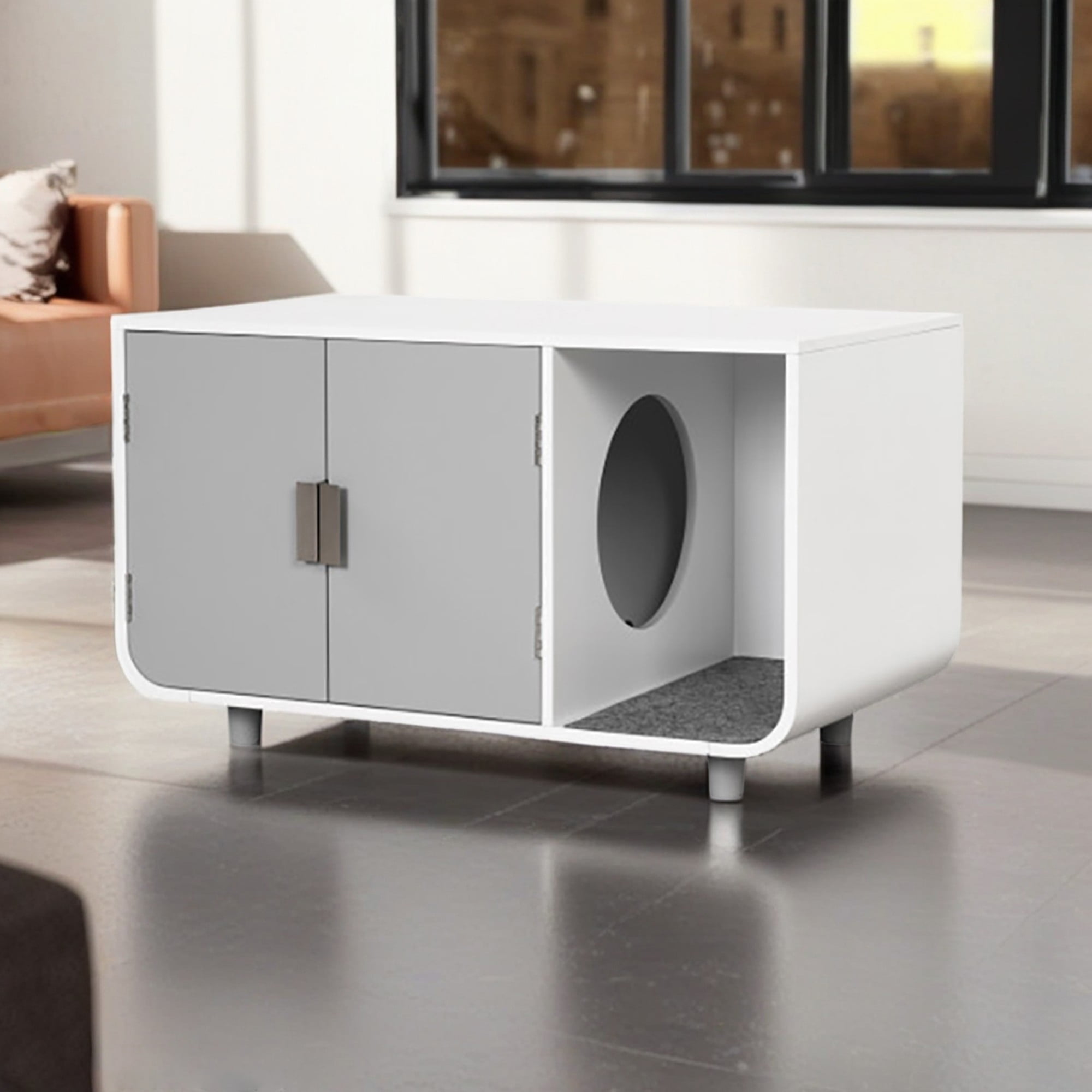 Kadyn 37" Cat Litter Box Enclosure Furniture with Removable Mat, Hidden Indoor Cat House, Gray