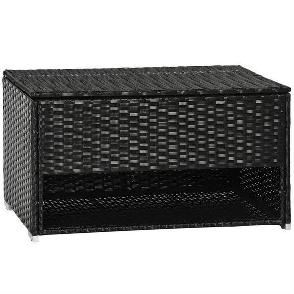 Demi Bonn 37" Outdoor Storage Box & Shoe Rack, PE Rattan Wicker Towel Holder with Liner for Indoor Outdoor Patio Furniture, Poolside, Garden Tool Organization, Black