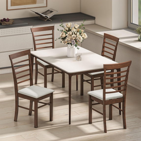 Demi Bonn 37" Wooden Dining Chairs Set of 4, Farmhouse Upholstered Kitchen Chairs with Rubber Wood Frame for Home, Dining Room, Brown