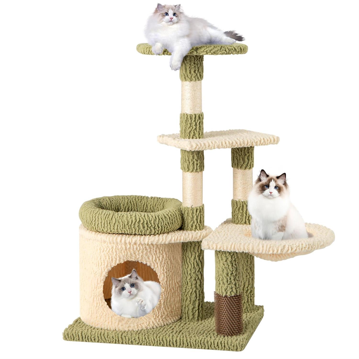 Pefilos 38" Tall Multi-Level Kitten Tower, Condo & Green Padded Bed, Hammock & Sisal Scratching Posts, Green