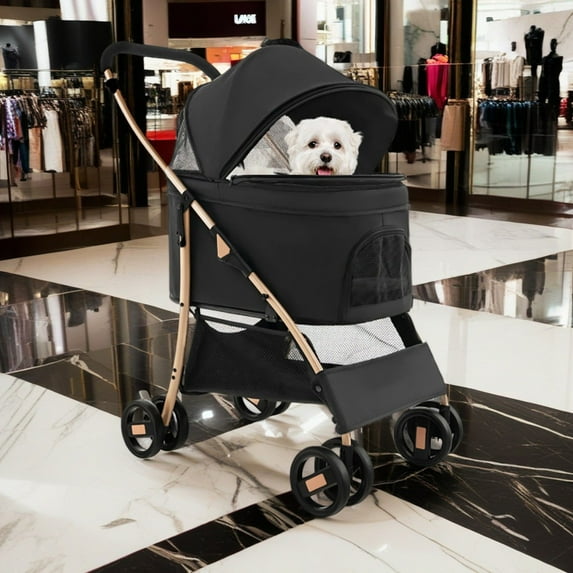 Demi Bonn 39" 4 Wheels Pet Stroller 3-In-1 Dog Cat Cage Jogger Stroller, Travel Folding Carrier Puppy Stroller with Removable Car Seat Carrier, Black