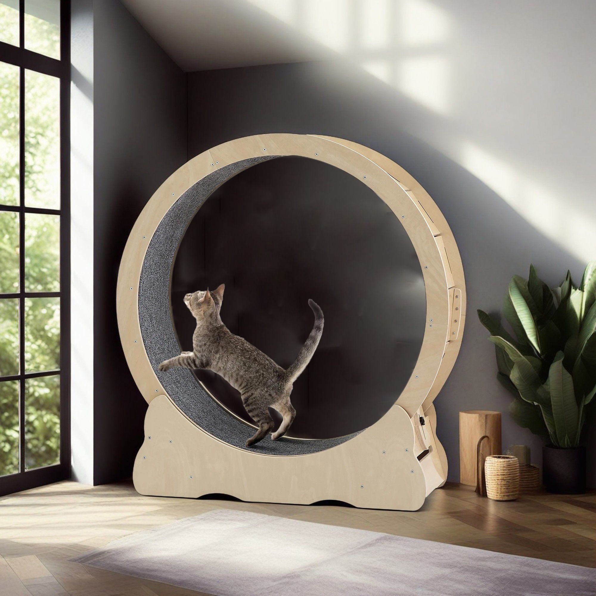 Kadyn 39" Cat Exercise Wheel for Indoor Cats, Cat Running Wheel with Carpeted Runway, Cat Sport Treadmill Wheel for Kitty’s Longer Life, Beige