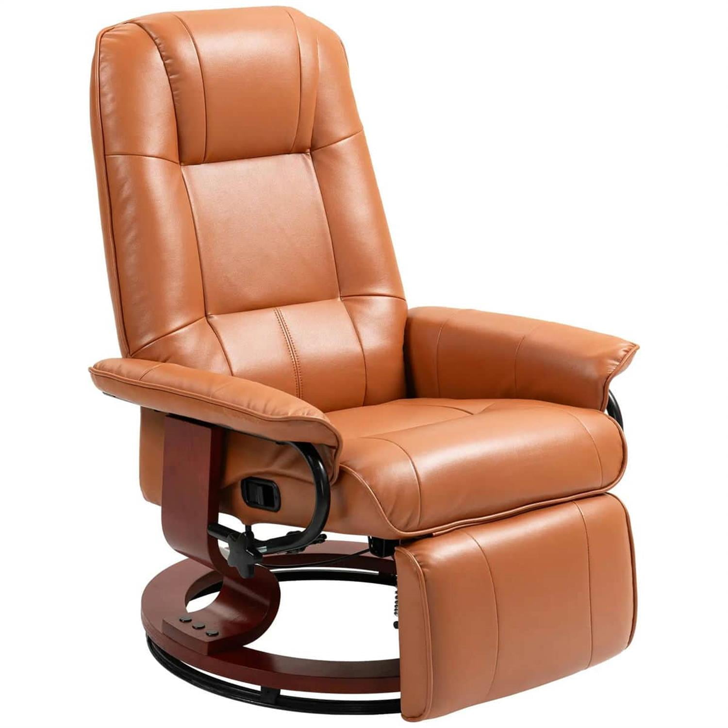 Demi Bonn 39" Faux Leather Swivel Recliner with Footrest and Armrest, Wooden Base, Comfortable Chair for Living Room, Brown