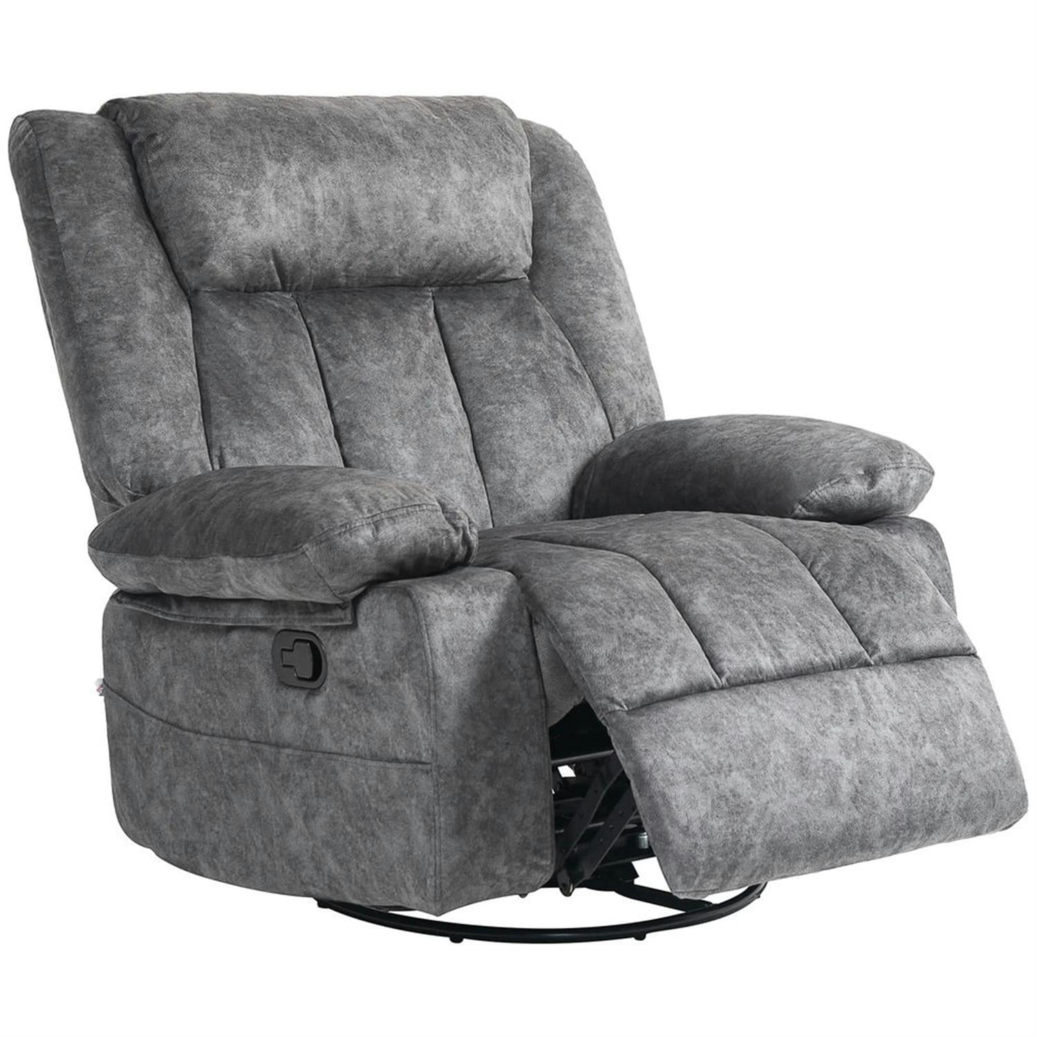 Demi Bonn 39" High-Back Swivel Recliner with Cushion, Comfortable Footrest, Fabric Rocking Chair for Living Room, Gray