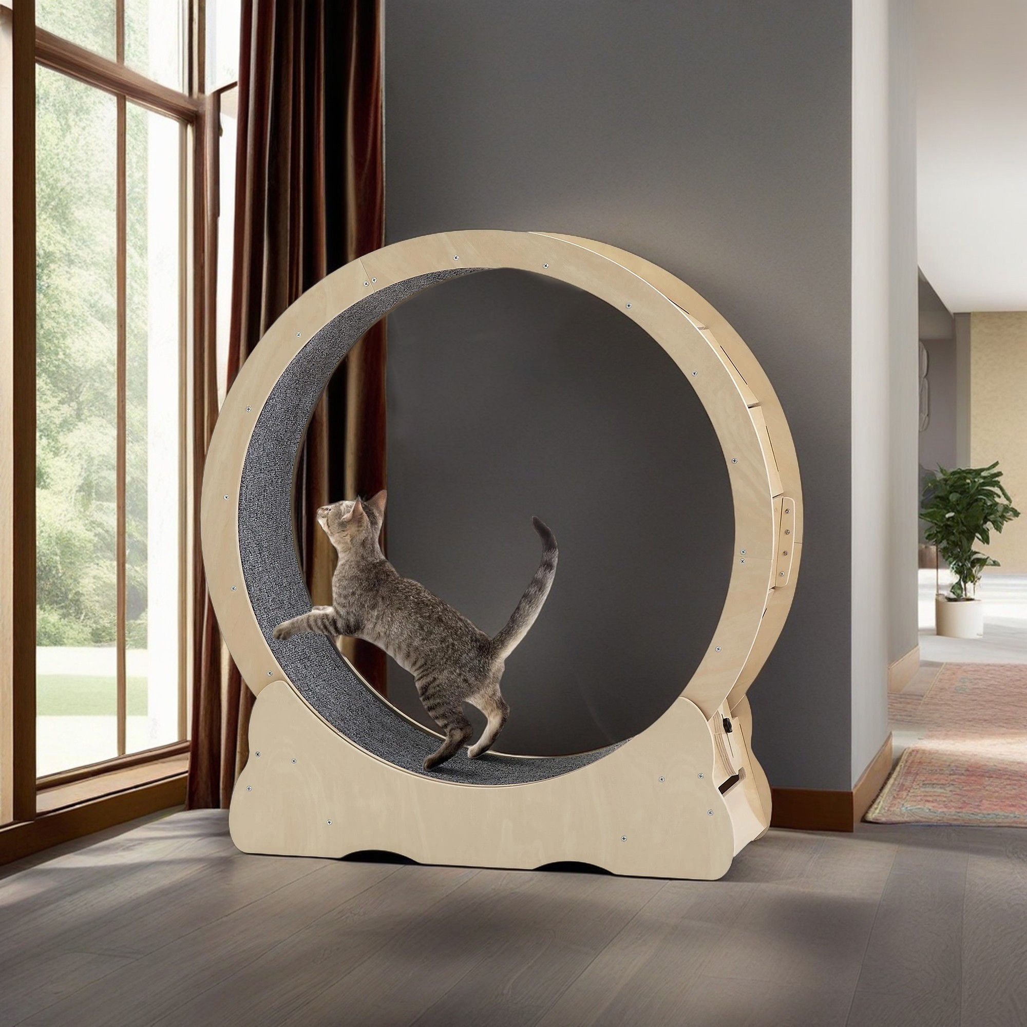 Kadyn 39" Large Cat Exercise Wheel, Cat Running Stylish Treadmill for Indoor Cats, Cat Toys Sturdy Quiet Lightweight, Beige