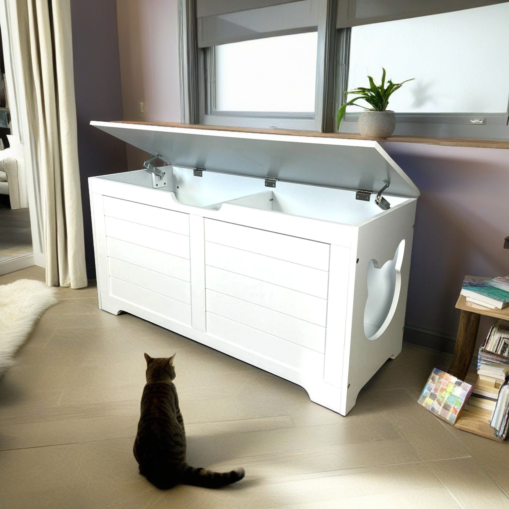 resenkos 39" Large Cat Litter Box Enclosure for Indoor Cats, Hidden Cat Litter Box Furniture, Top Open Cat Houses Washroom, White