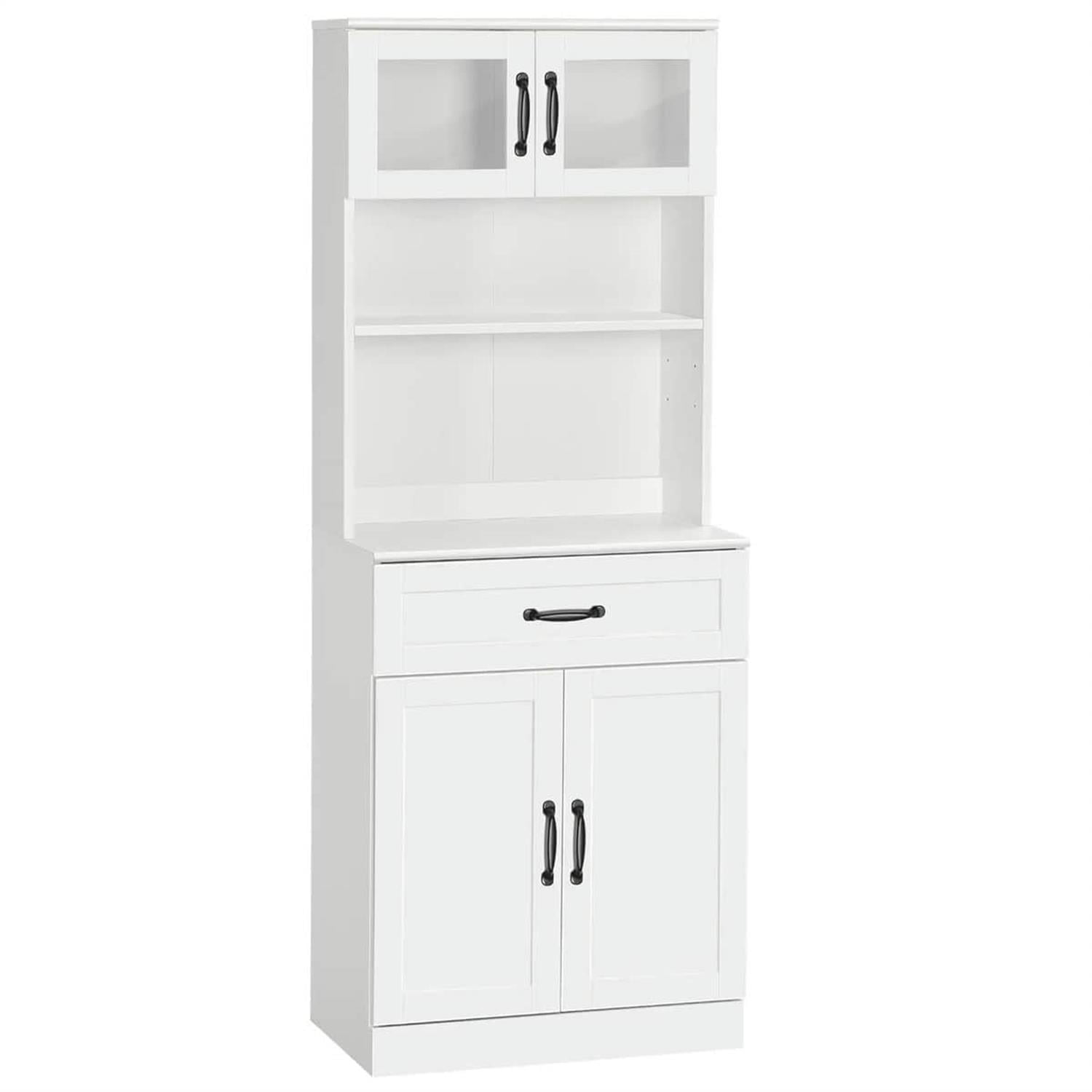 Demi Bonn 4-Door Kitchen Pantry Cabinet with Hutch, 63.5" Coffee Bar, Spacious Storage for Dining Rooms, Easy Assembly, White