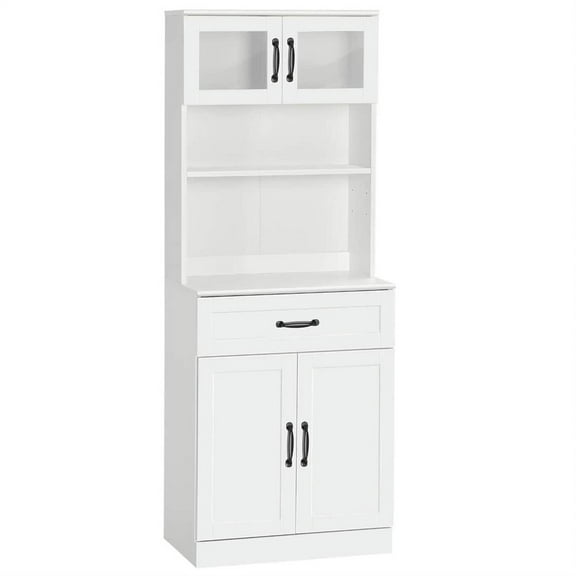 Demi Bonn 4-Door Kitchen Pantry Cabinet with Hutch, 63.5" Coffee Bar, Spacious Storage for Dining Rooms, Easy Assembly, White