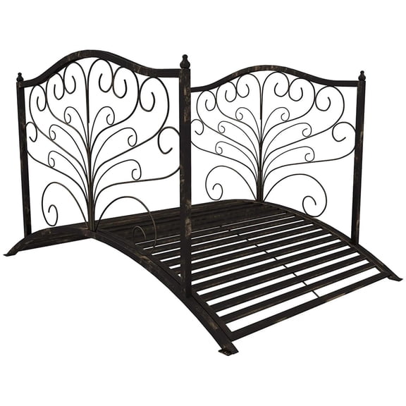 Demi Bonn 4 Ft. Metal Garden Bridge with Safety Side Rails, Delicate Scrollwork, Arc Footbridge for your Backyard, Black