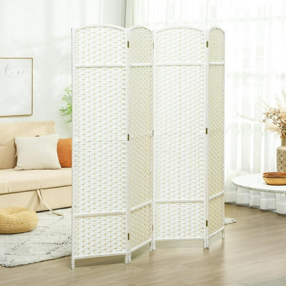 Demi Bonn 4 Panel Folding Room Divider Screen, 5.6' Tall Privacy Screen, Home Office Partition, Space Saving Design, Easy to Assemble, White
