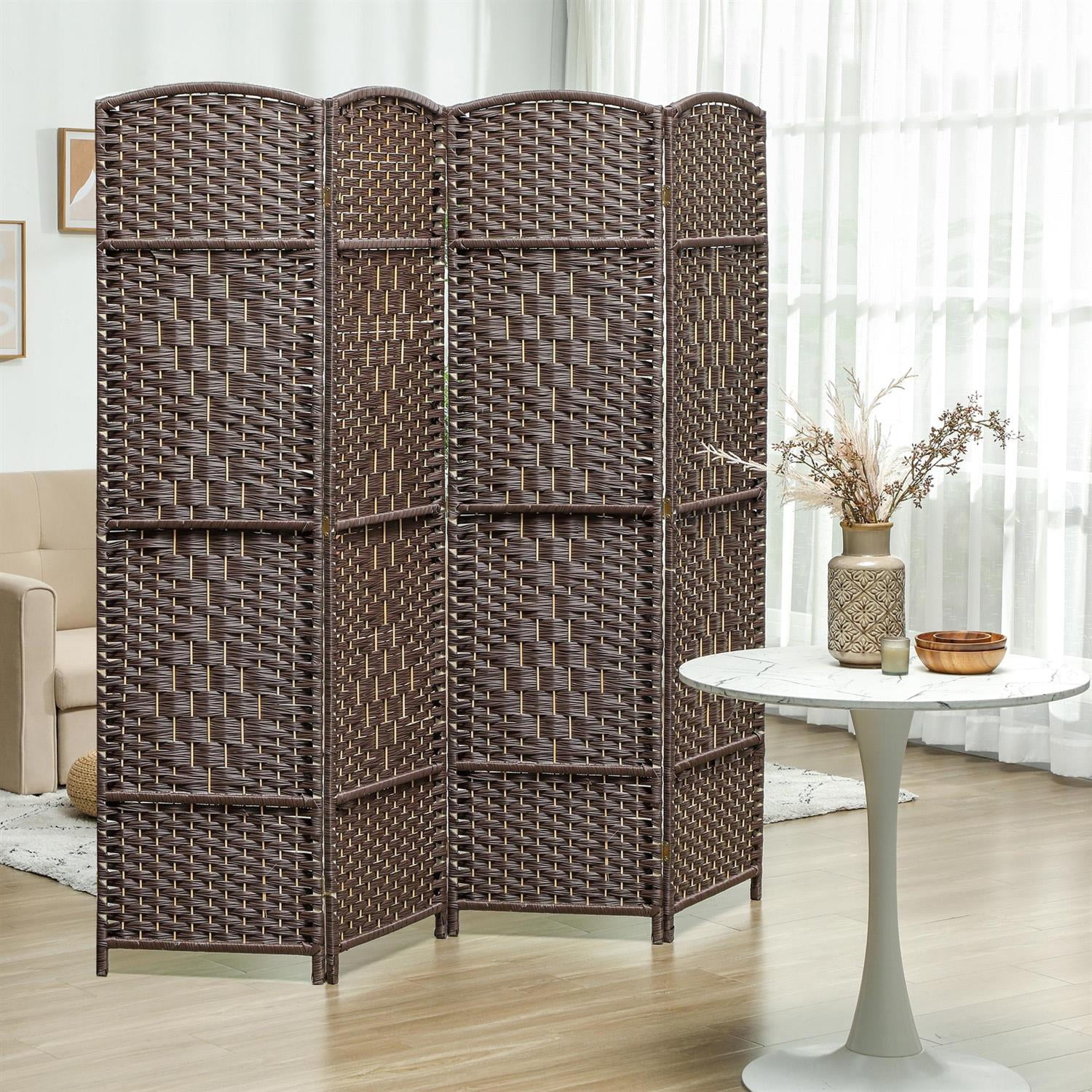 Demi Bonn 4 Panel Folding Room Divider Screen, 6' Tall Freestanding Privacy Screen, Wood Partition for Home Office Spaces, Brown