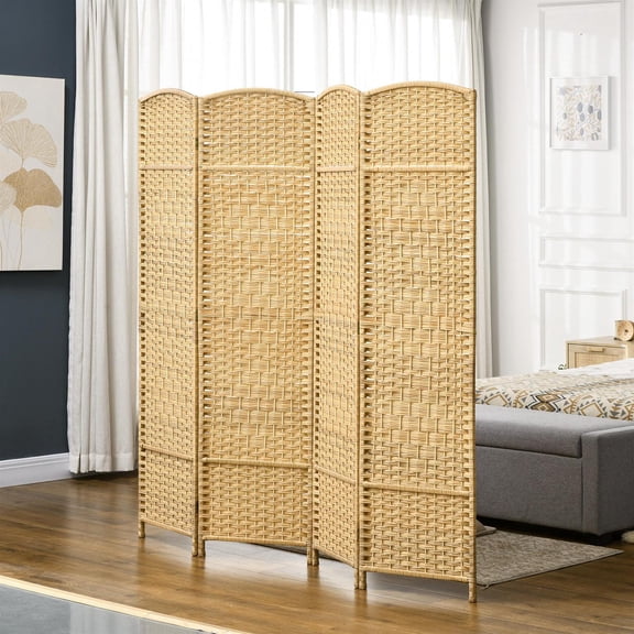 Demi Bonn 4 Panel Folding Room Divider Screen 6' Tall Privacy Screen Freestanding Wood Partition for Home Office, Beige