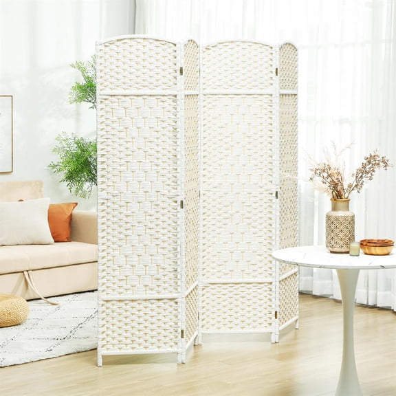 Demi Bonn 4 Panel Folding Room Divider Screen 6' Tall Privacy Screen Freestanding Wood Partition for Home Office, White