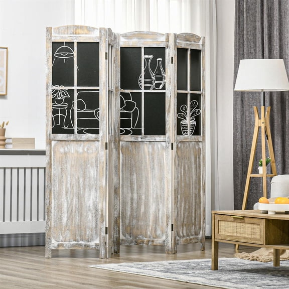 Demi Bonn 4-Panel Room Divider with Hinged Freestanding, 5.6' Tall Wood Privacy Screen with Folding & Portable for Home & Office, Black