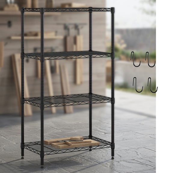 Demi Bonn 4-Tier Heavy-Duty Black Metal Storage Shelving Unit, 600 lb Capacity, Tool-Free Adjustable V-Shaped Wire Racks for Garage, Black