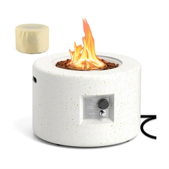 Demi Bonn 40 000 BTU 25" Round Terrazzo Propane Gas Fire Pit with Hideaway Tank Holder and Lava Rocks, White