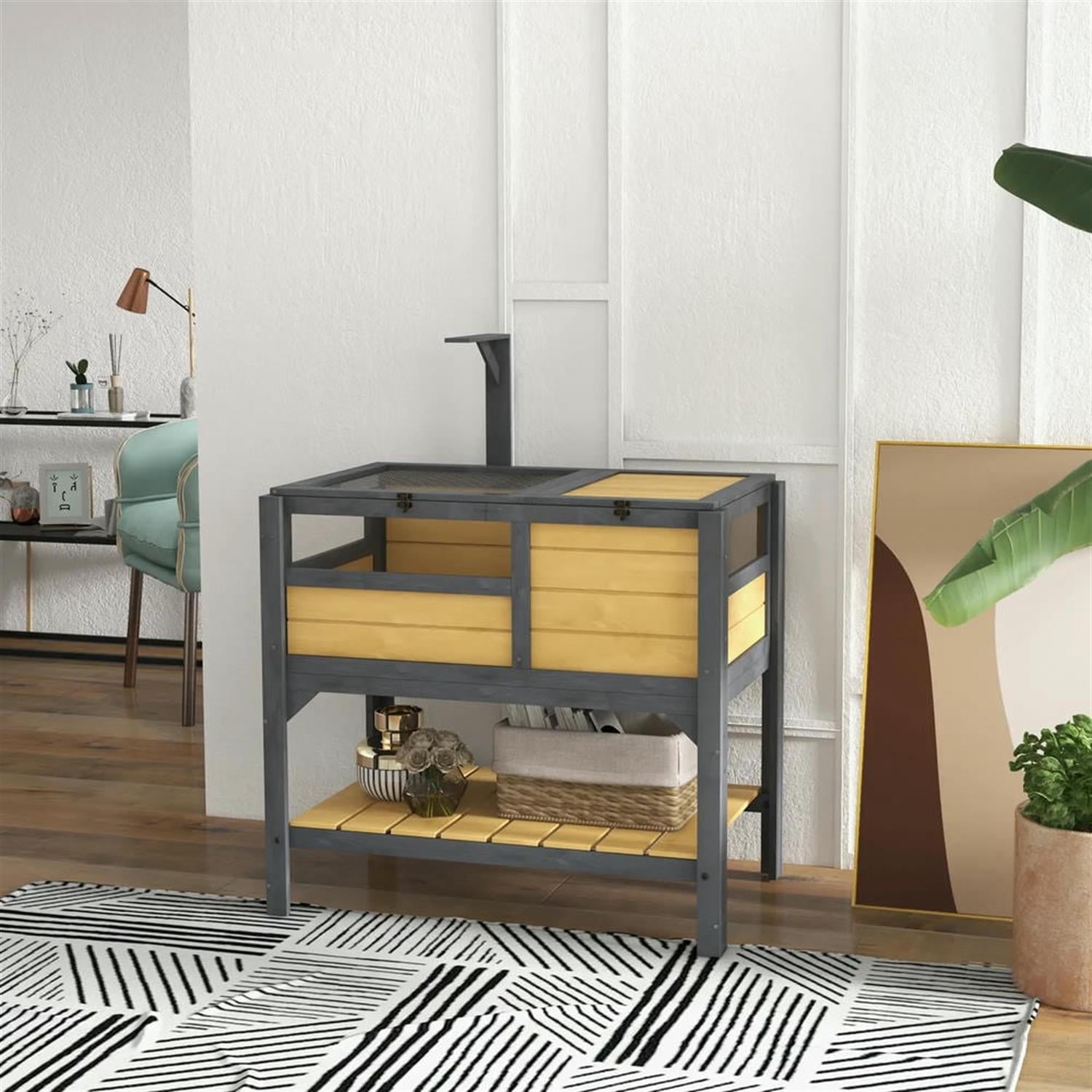 Kadyn 40.5" Wooden Tortoise House with Lamp Holder, Shelf Storage, Reptile Cage Enclosure for Turtles, Lizards, Snakes, Small Animal Habitats, Yellow