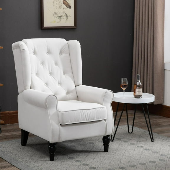 Demi Bonn 40" Button-Tufted Accent Chair Set of 2 with High Wingback, Rounded Cushioned Armrests and Thick Padded Seat for Living Room, White