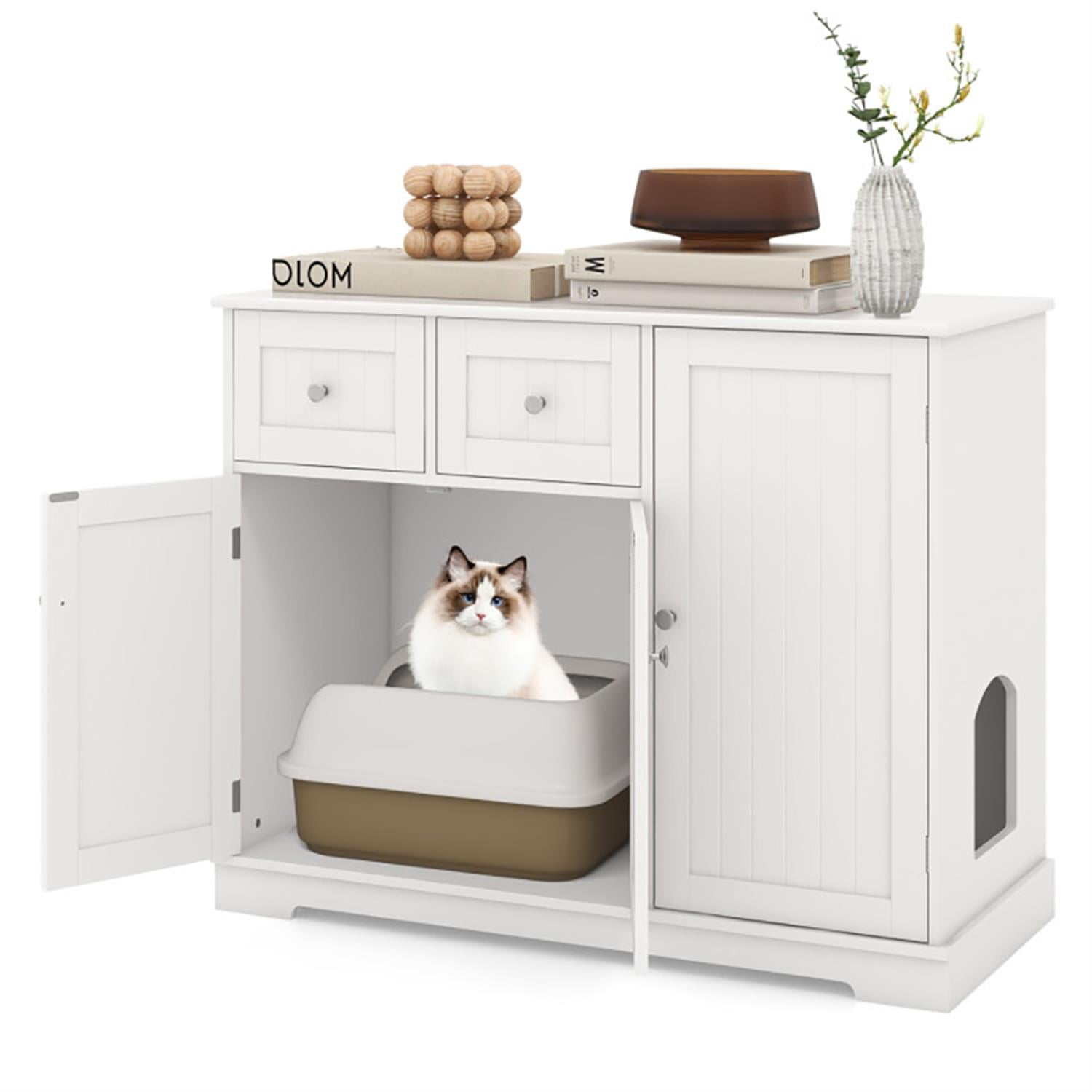 resenkos 40" Cat Litter Box Enclosure with 2 Drawers and 3 Doors, Hidden Litter Box for Cats, Cat House Furniture for Side Table or Nightstand, White