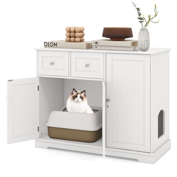 Demi Bonn 40" Cat Litter Box Enclosure with 2 Drawers and 3 Doors, Hidden Litter Box for Cats, Cat House Furniture for Side Table or Nightstand, White