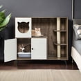 thumbnail image 1 of Demi Bonn 40" Cat Litter Box Enclosure Hidden with 3 Sisal Scratching Posts for Indoor Cats, All-in-One Wood Cat House Condo Furniture, Brown, 1 of 8