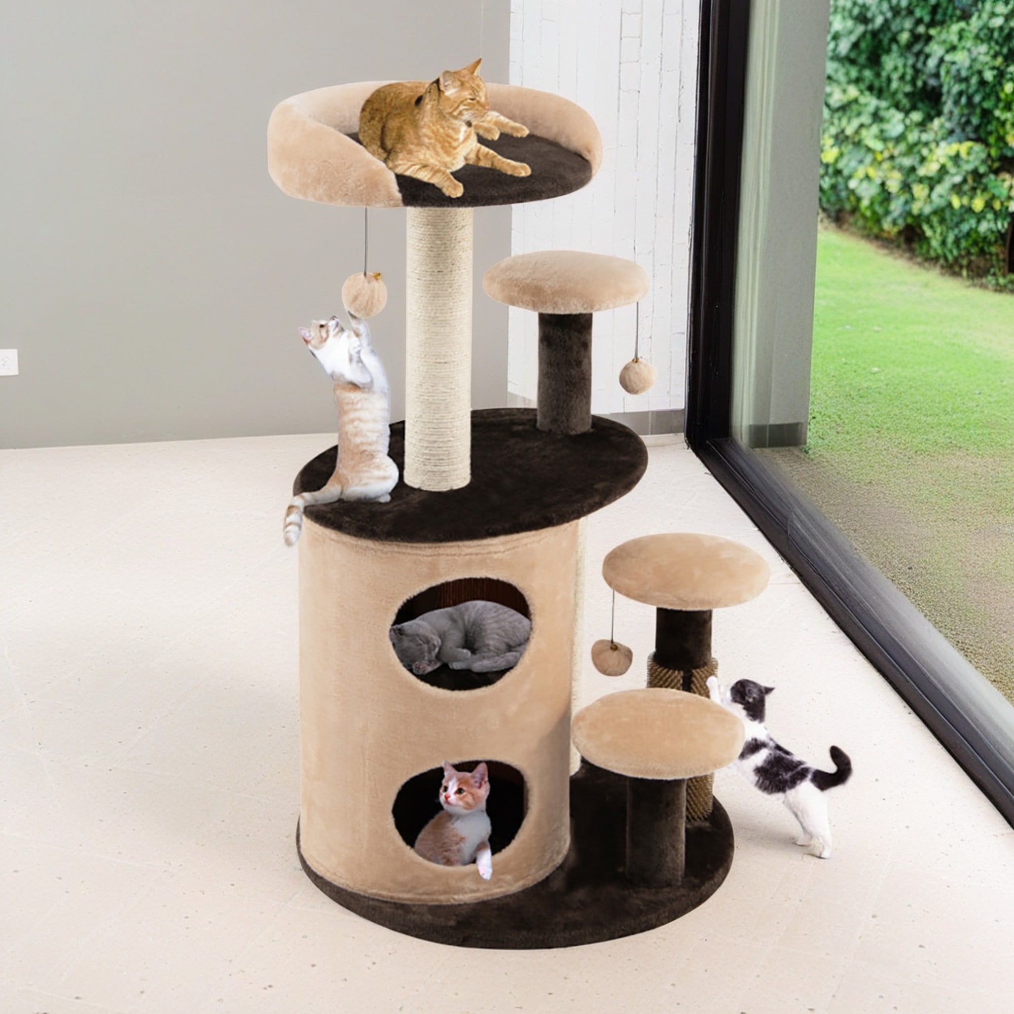 resenkos 40" Cat Tree Tower, Multi-Level Activity Cat Tree House with 2-Tier Cat-Hole Condo, Perch and Hanging Ball, Brown