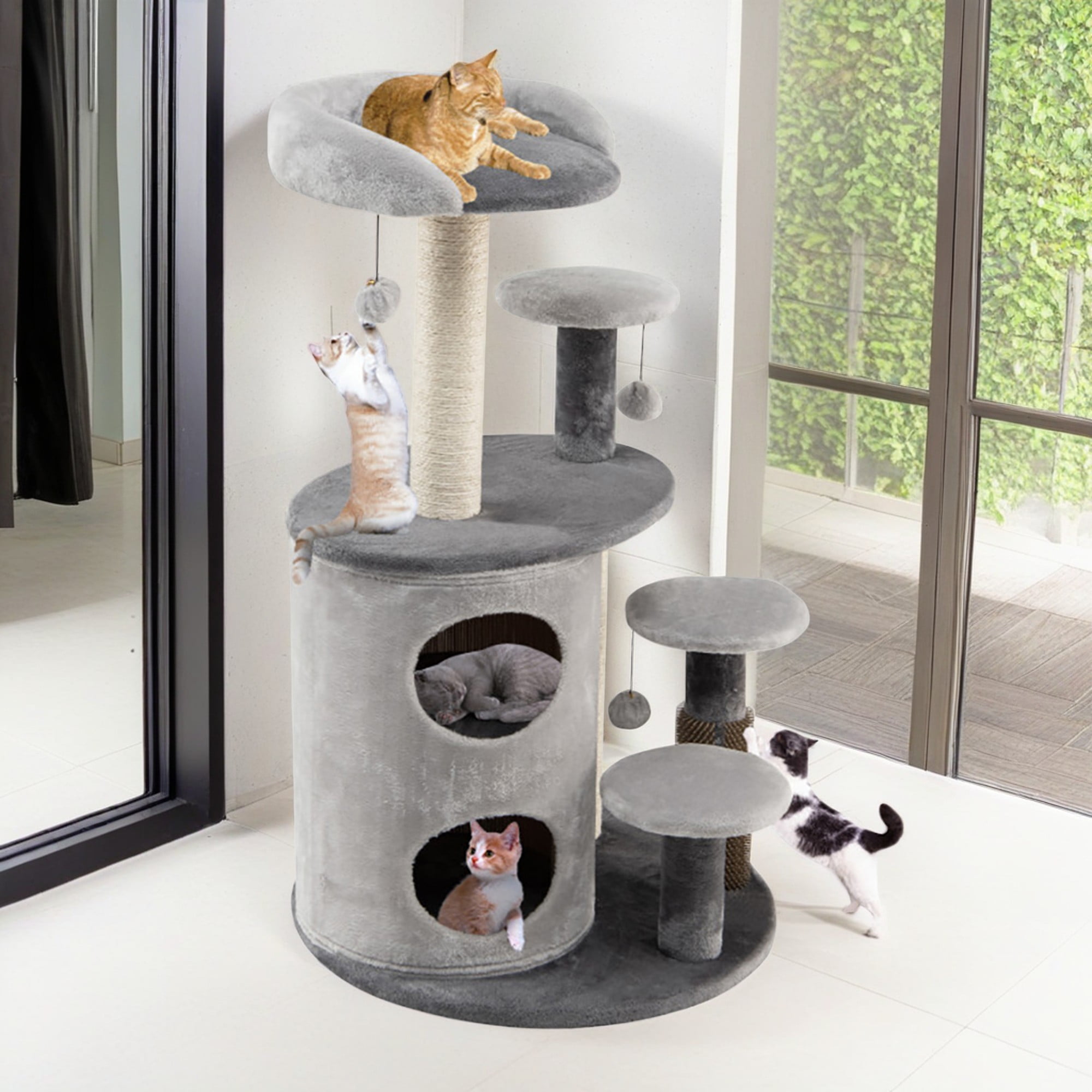 resenkos 40" Cat Tree Tower, Multi-Level Activity Cat Tree House with 2-Tier Cat-Hole Condo, Perch and Hanging Ball, Gray