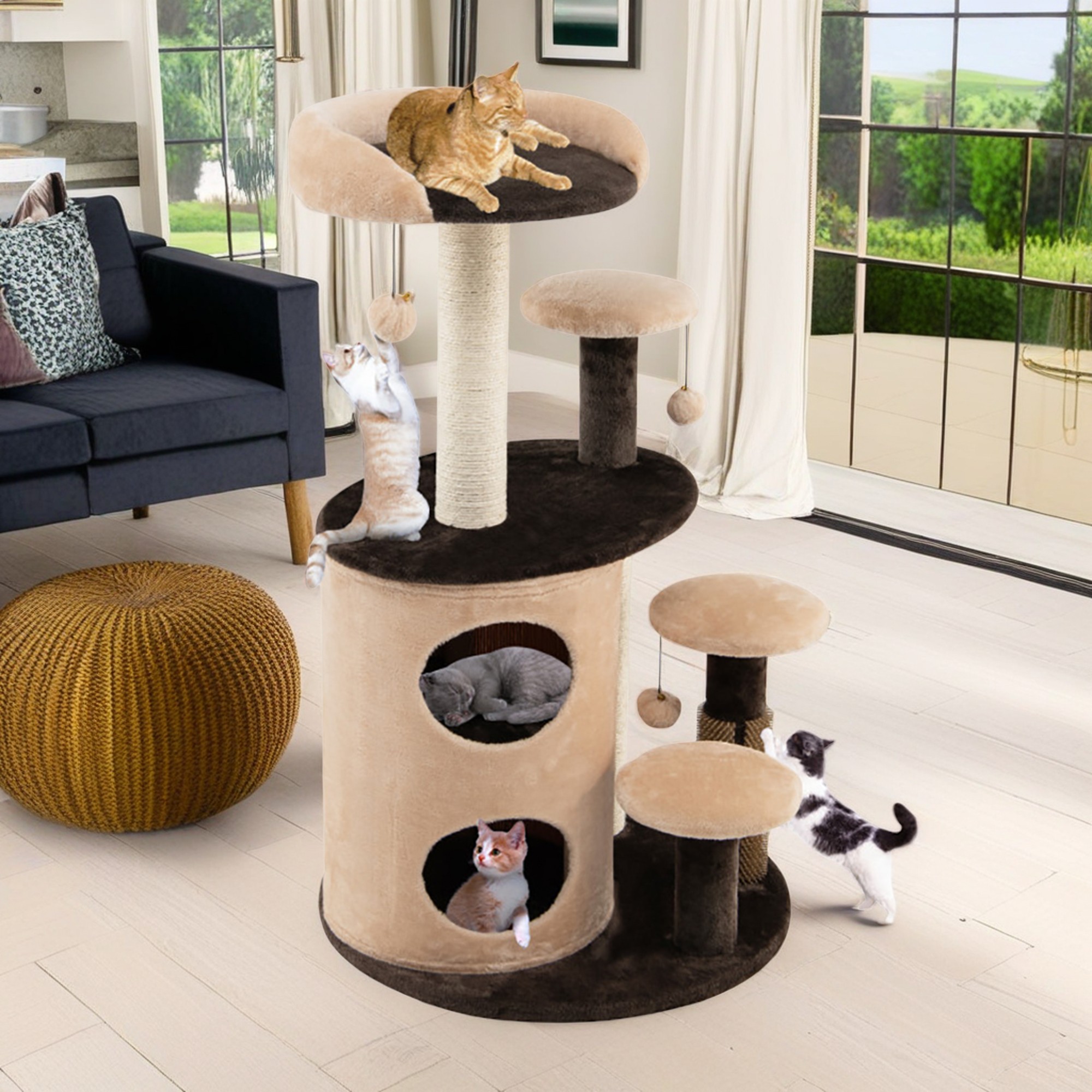 Kadyn 40" Cat Tree for Indoor Cats, Plush Cat Tower with 2-Tier Cat-Hole Condo, Perch and Sisal for Kittens, Brown