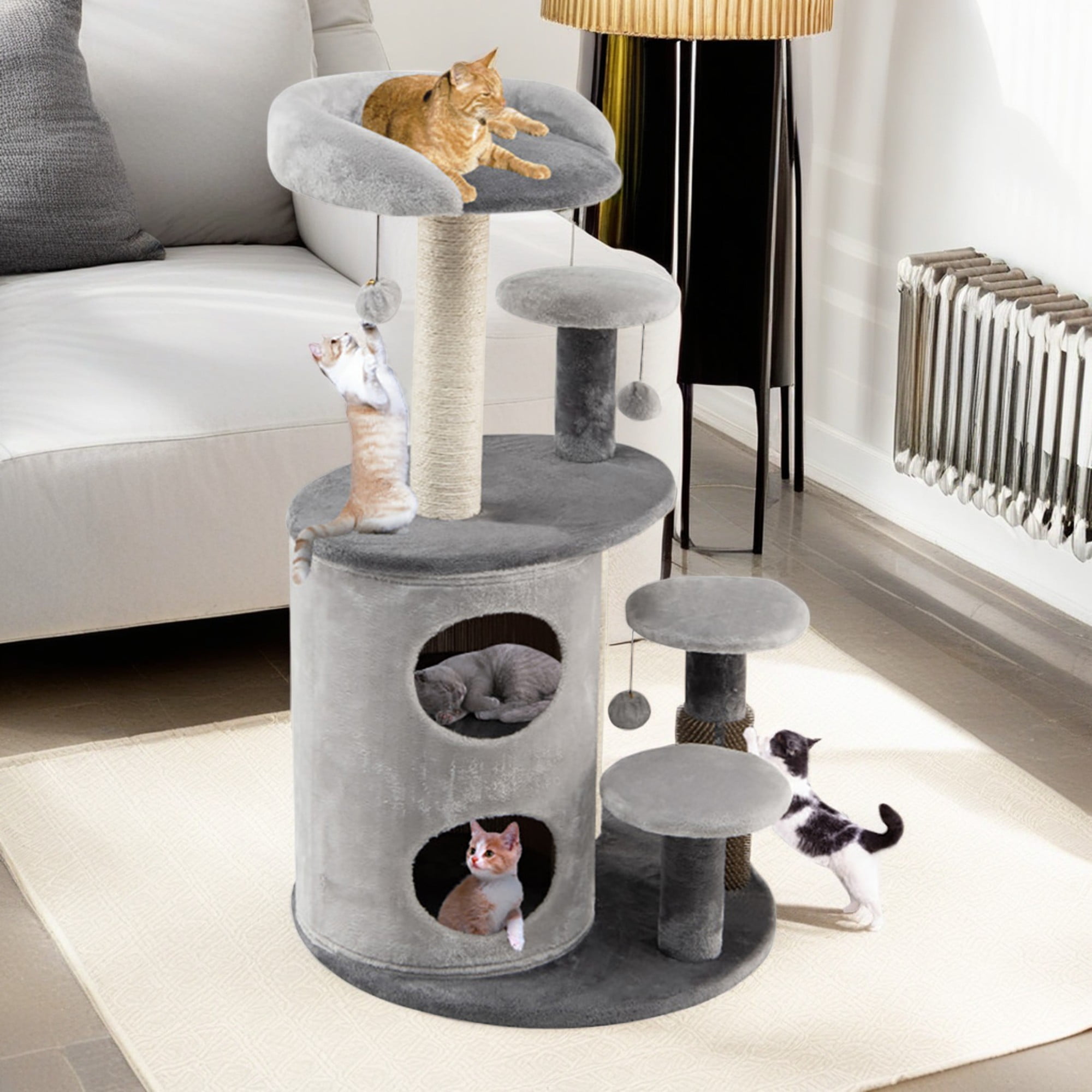 Kadyn 40" Cat Tree for Indoor Cats, Plush Cat Tower with 2-Tier Cat-Hole Condo, Perch and Sisal for Kittens, Gray