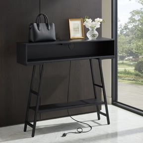 Demi Bonn 40" Console Table with Charging Station 2 AC Outlets USB Type-C Ports RGB LED Lights Remote App Control Metal Frame 2 Anti-Tipping Kits, Black