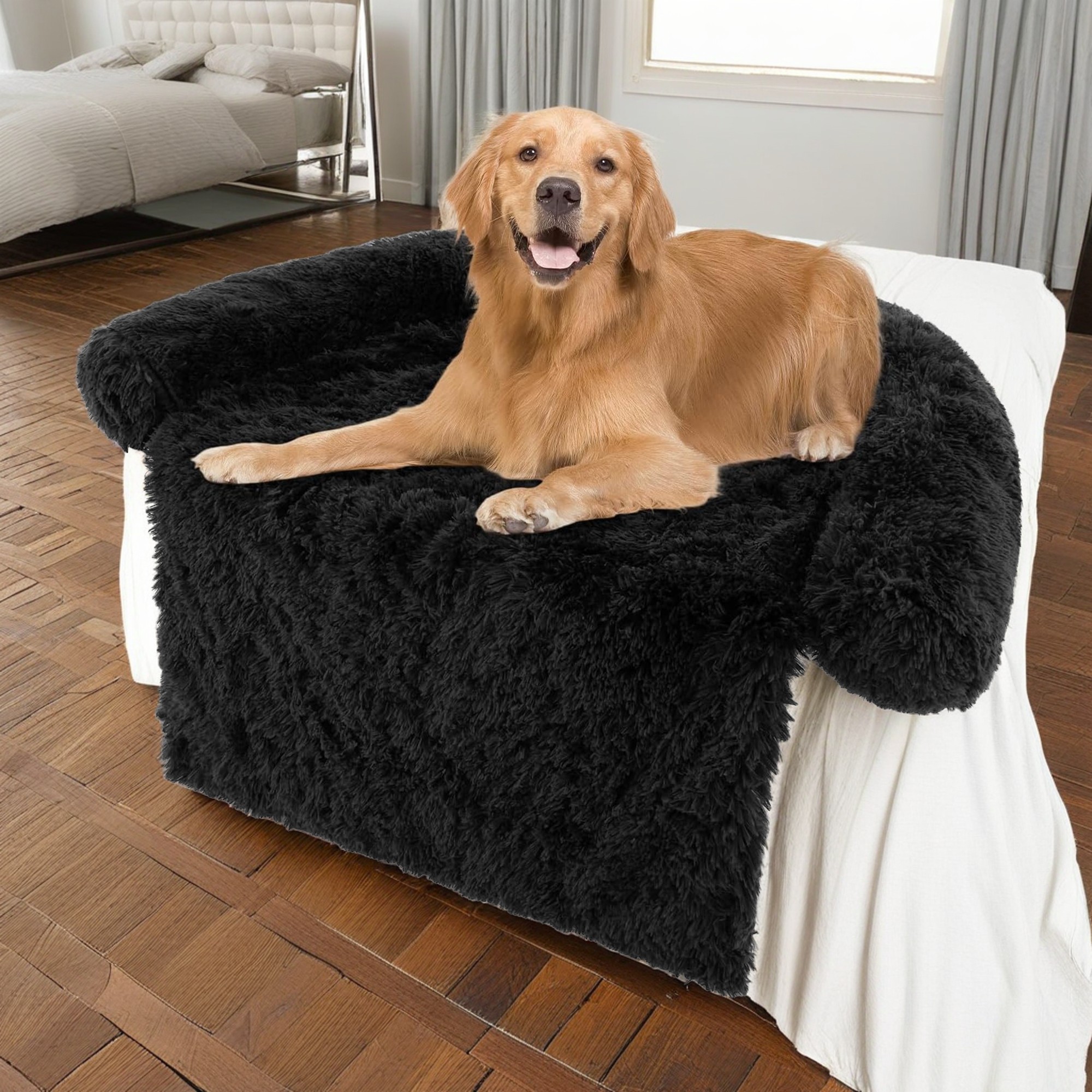 Kadyn 40" Dog Bed for Couch, Calming Dog Beds for Large Dogs, Fluffy Plush Bed for Pets, Anti Anxiety Dog Bed with Removable Cover, Black-S