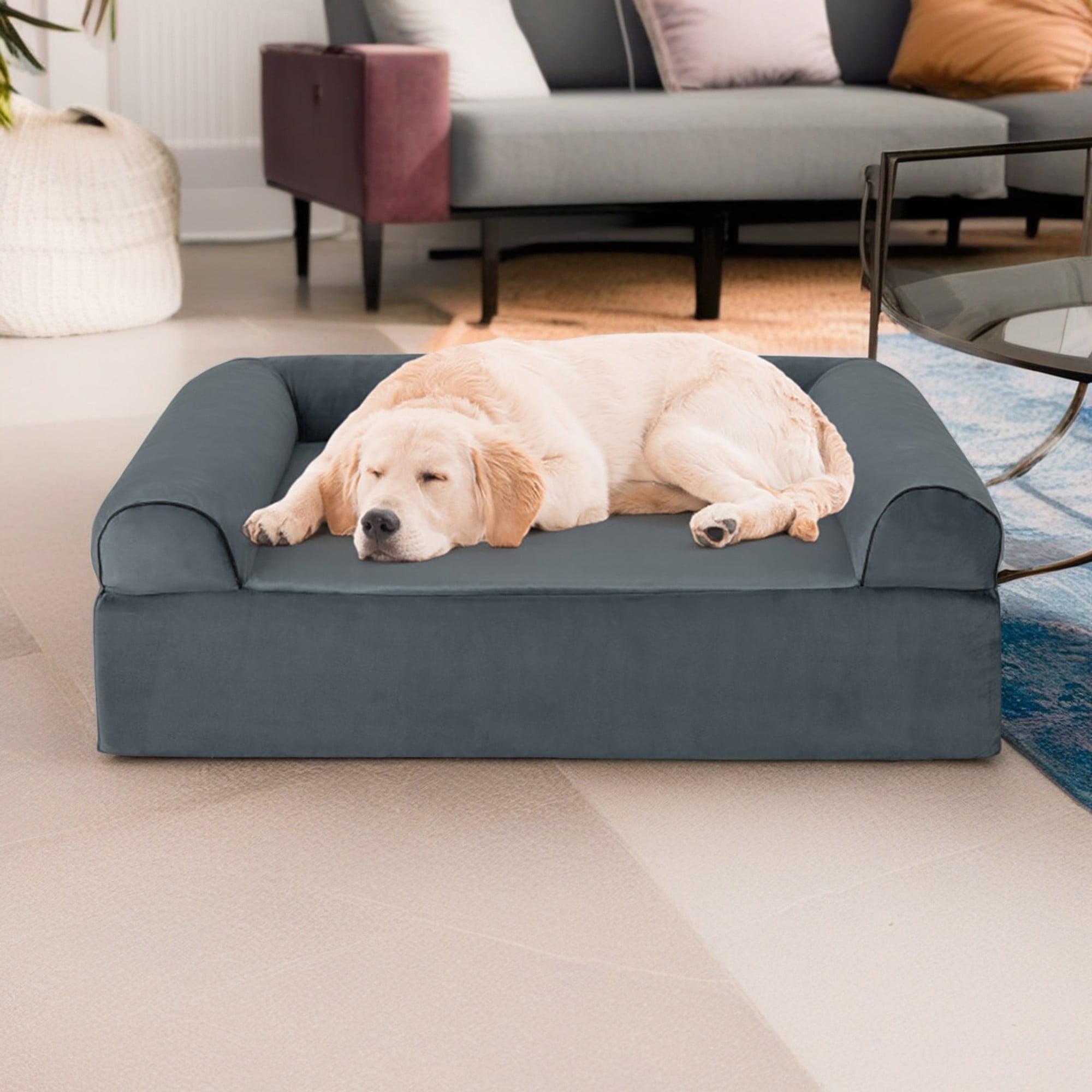Kadyn 40" Dog Sofa Bed for Small Pets with Headrest, Pet Furniture Cat Couch, Memory Foam Orthopedic Dog Bed, Gray