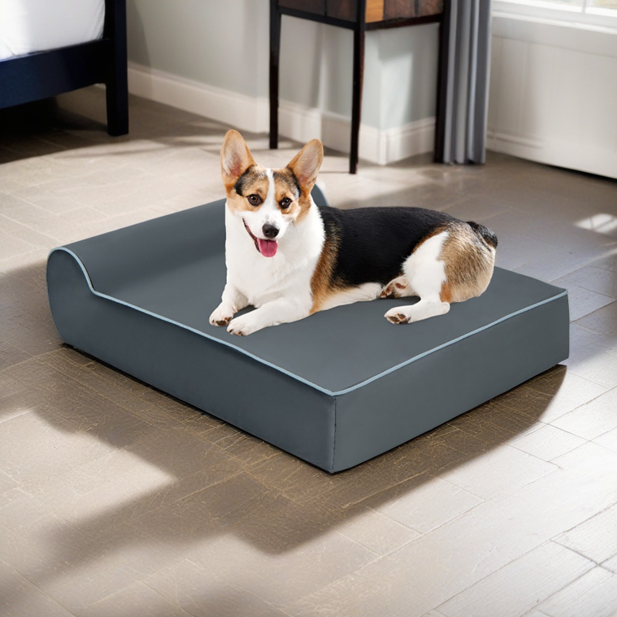 Kadyn 40" Dog Sofa Bed for Small Pets with Headrest, Pet Furniture Cat Couch, Removable Washable Cover Orthopedic Dog Bed, Gray