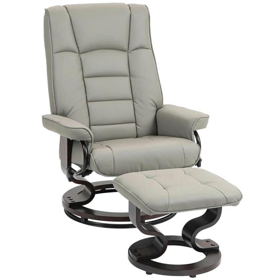 Demi Bonn 40" High-Back Faux Leather Swivel Recliner with Ottoman, Wood Base for Living Room, Stylish Home Relaxing Chair, Gray