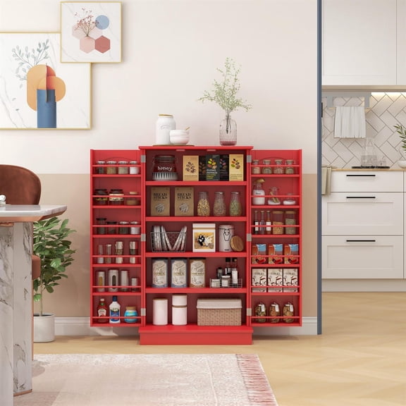 Demi Bonn 40" Kitchen Sideboard Cabinet, Large Stand Alone Pantries with Double Doors & 5-tier Shelving for Home, Dining Room, Red
