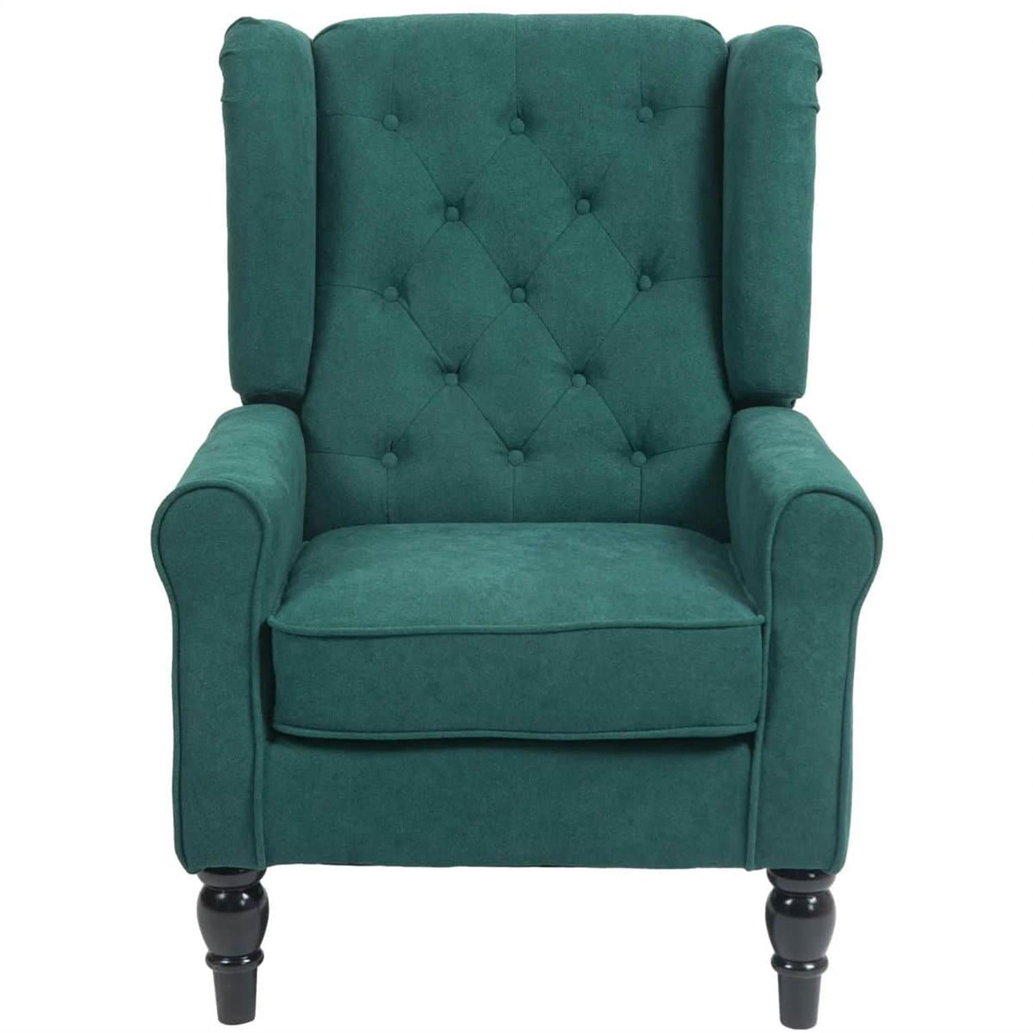 Demi Bonn 40" Modern Upholstered Armchair with High Back Button Tufted, Mid-Century Retro Wood Leg Chair for Living Room, Bedroom, Green