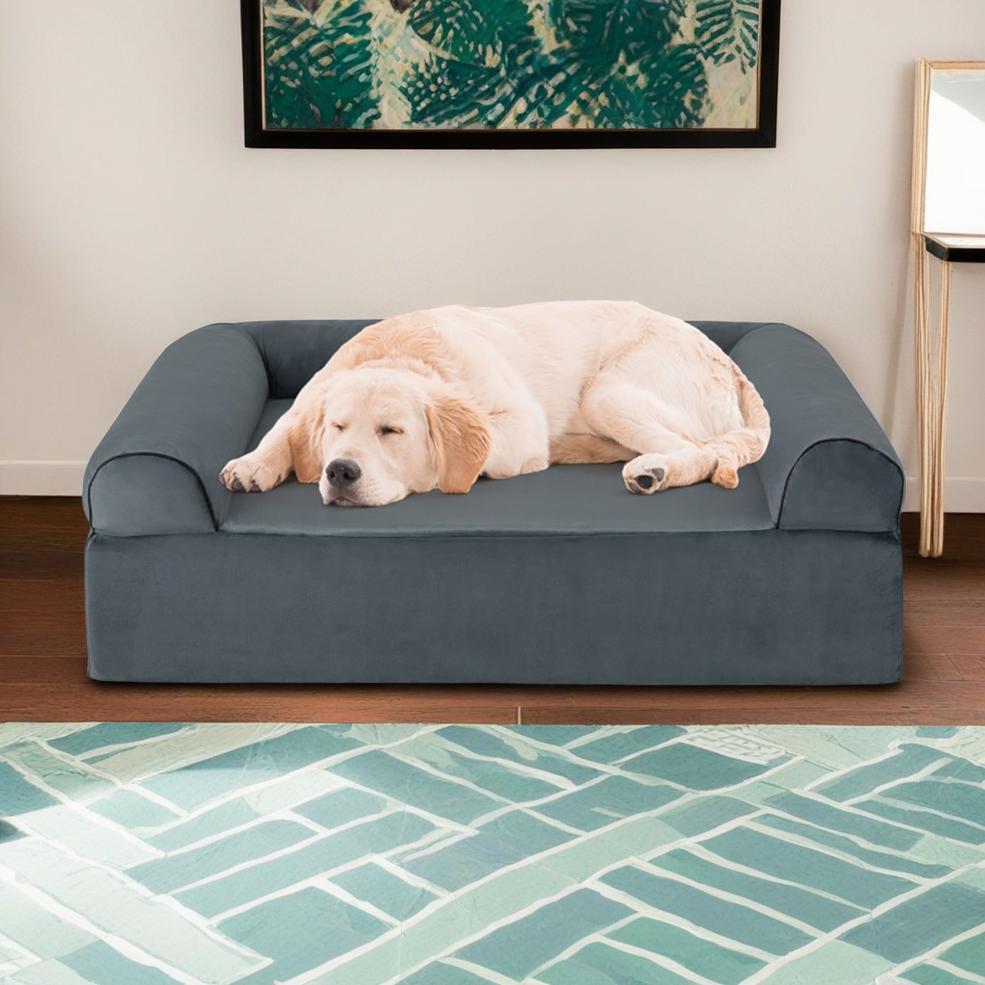 Kadyn 40" Orthopedic Dog Sofa for Large Dogs, Memory Foam Dog Bed with Headrest, Cat Couch Pet Bed, Gray