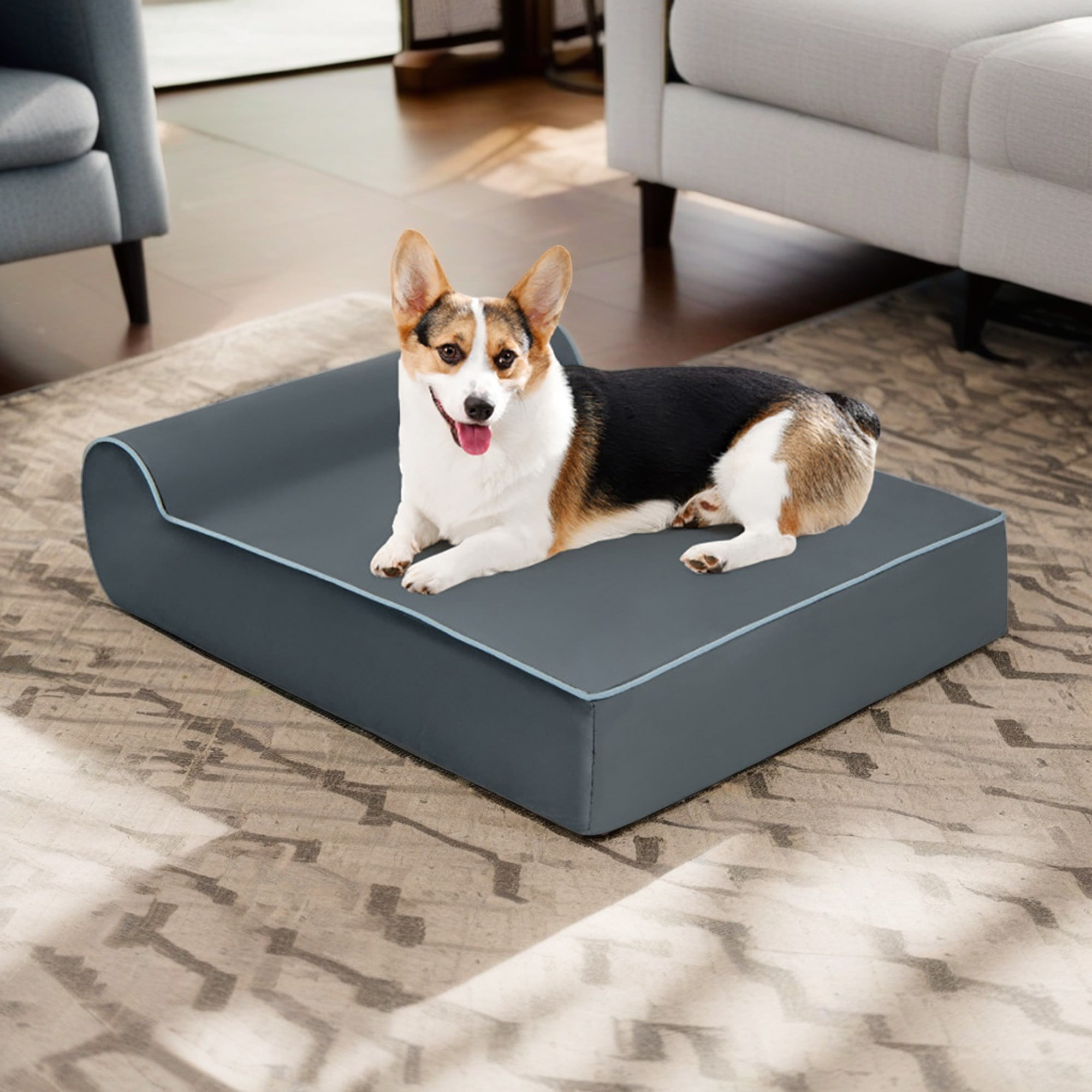 Kadyn 40" Orthopedic Dog Sofa for Large Dogs, Removable Washable Cover Dog Bed with Headrest, Cat Couch Pet Bed, Gray