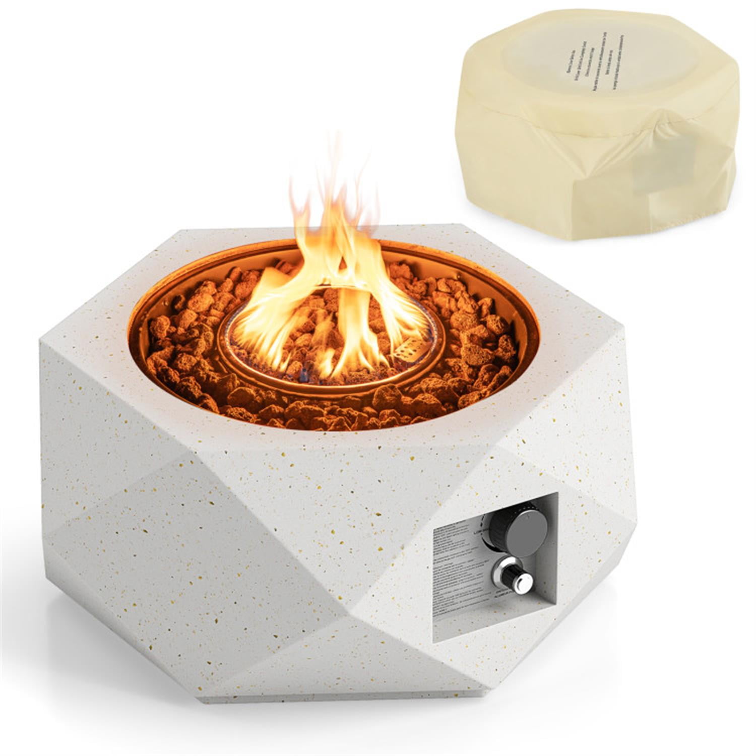 Demi Bonn 40000 BTU 28" Hexagon Terrazzo Propane Fire Pit Table with Stainless Steel Burner, White