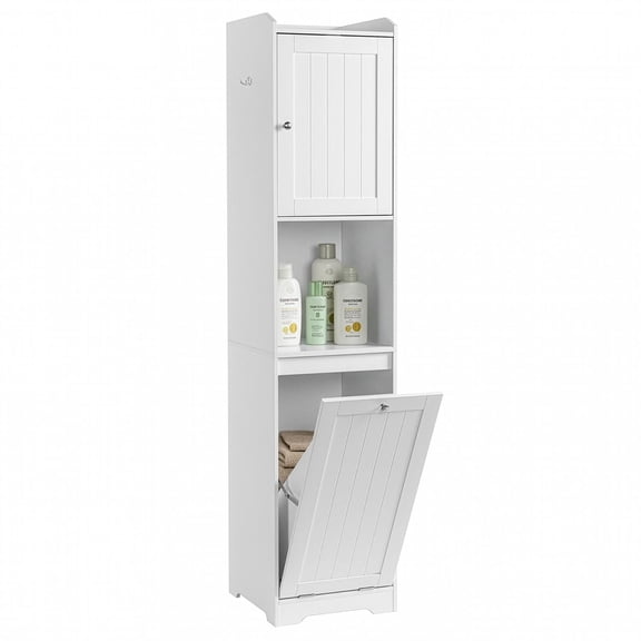 Demi Bonn 4040180cm Tall Bathroom Storage Cabinet, White Melamine-Faced Particleboard, 1 Door Flip-Down Drawer Non-Woven Storage Bag, Vertical Organizer, White