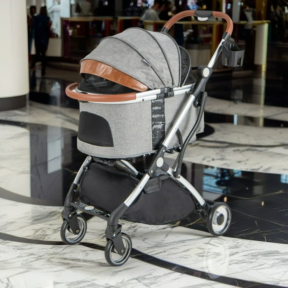 Demi Bonn 41" 4 Wheels Pet Stroller Dog Cat Cage Jogger Stroller, Travel Folding Carrier Puppy Stroller with Removable Waterproof Cover, Gray