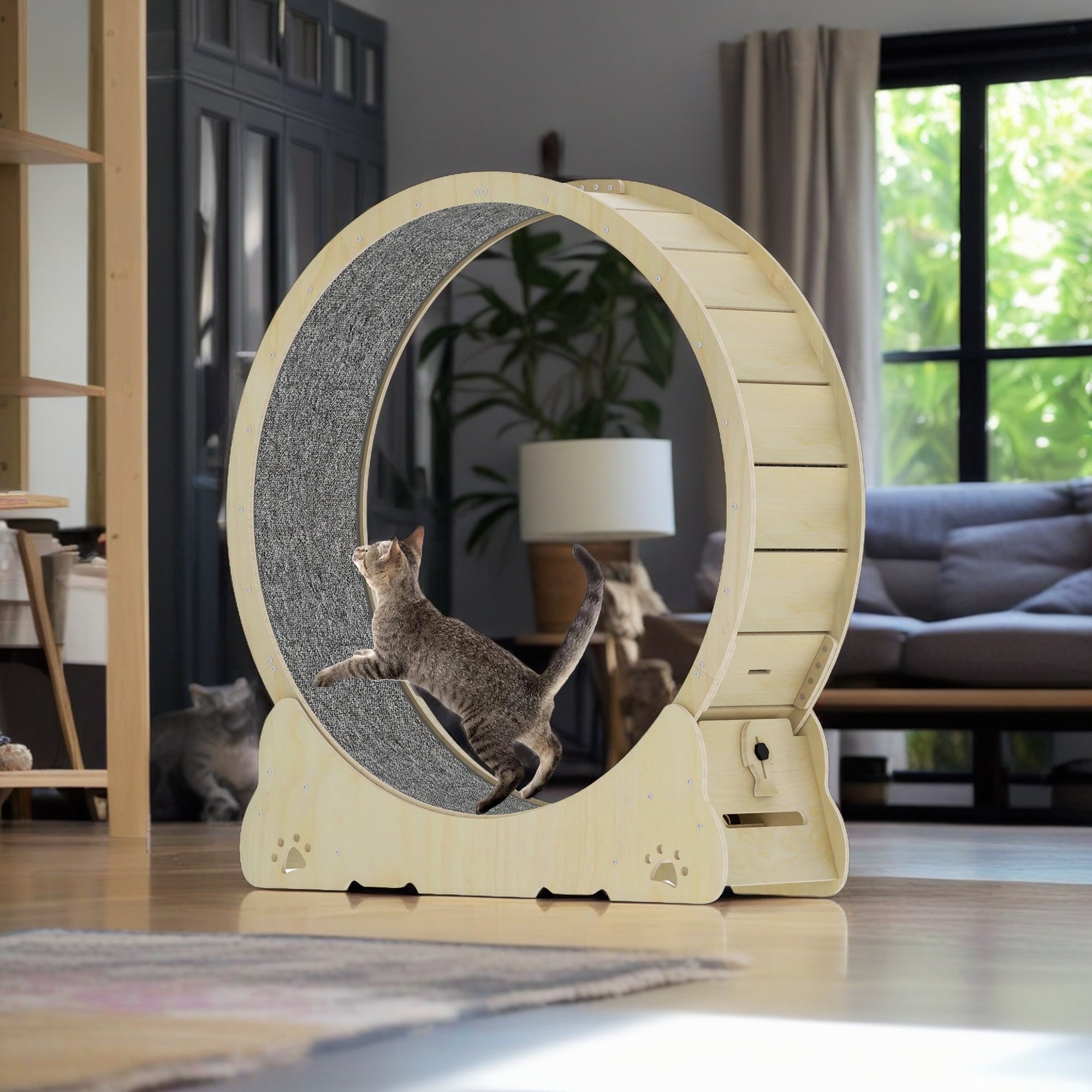 Kadyn 41" Cat Exercise Wheel for Indoor Cat, Large Cat Running Wheel with Carpeted Runway, Cat Treadmill Wheel for Kitty’s Longer Life, Cat Wheel for Fitness Weight, Beige