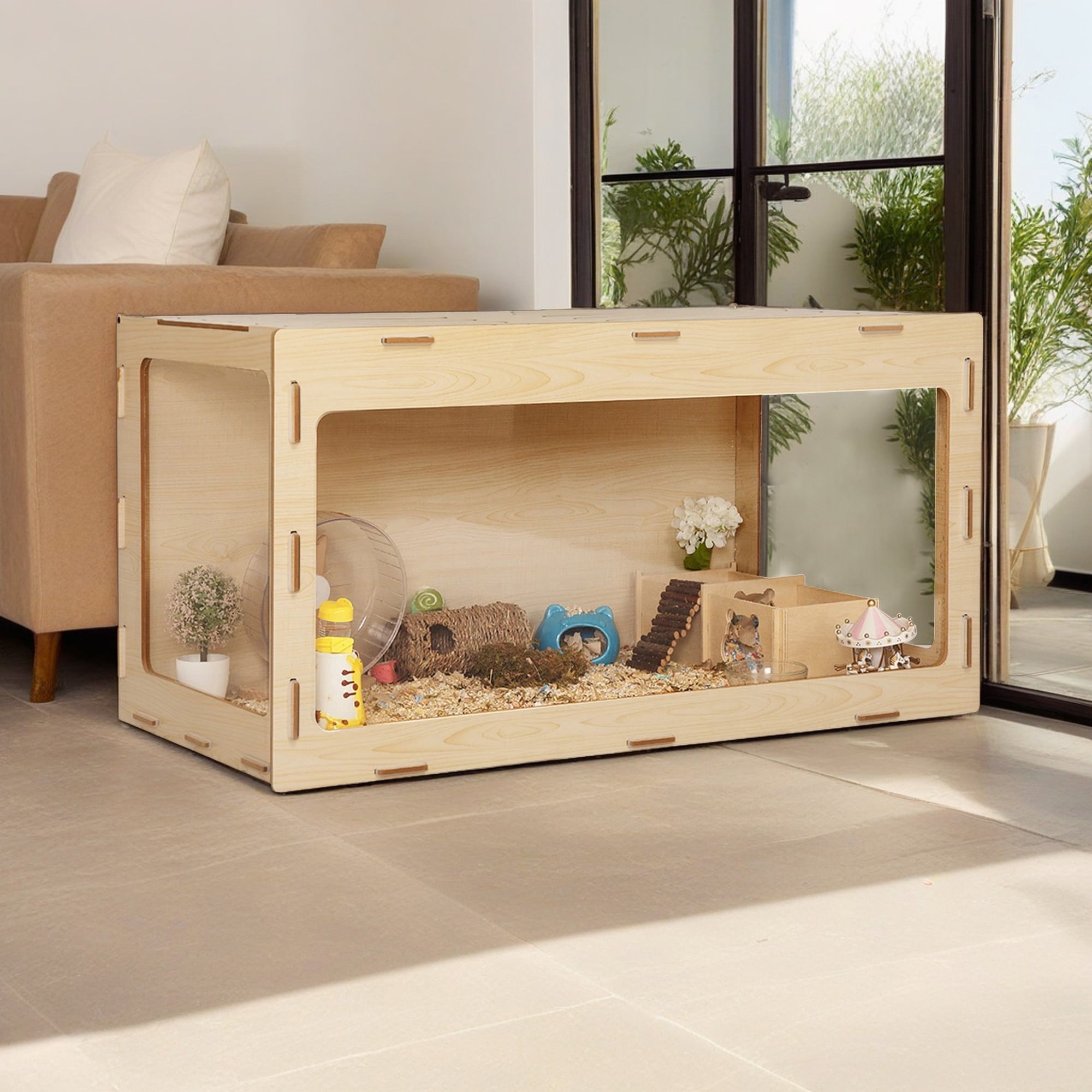 Kadyn 31" Guinea Pig Cage Hamster Pet Cages for Small Animals Hutch House (Decoration in cages not included), Beige