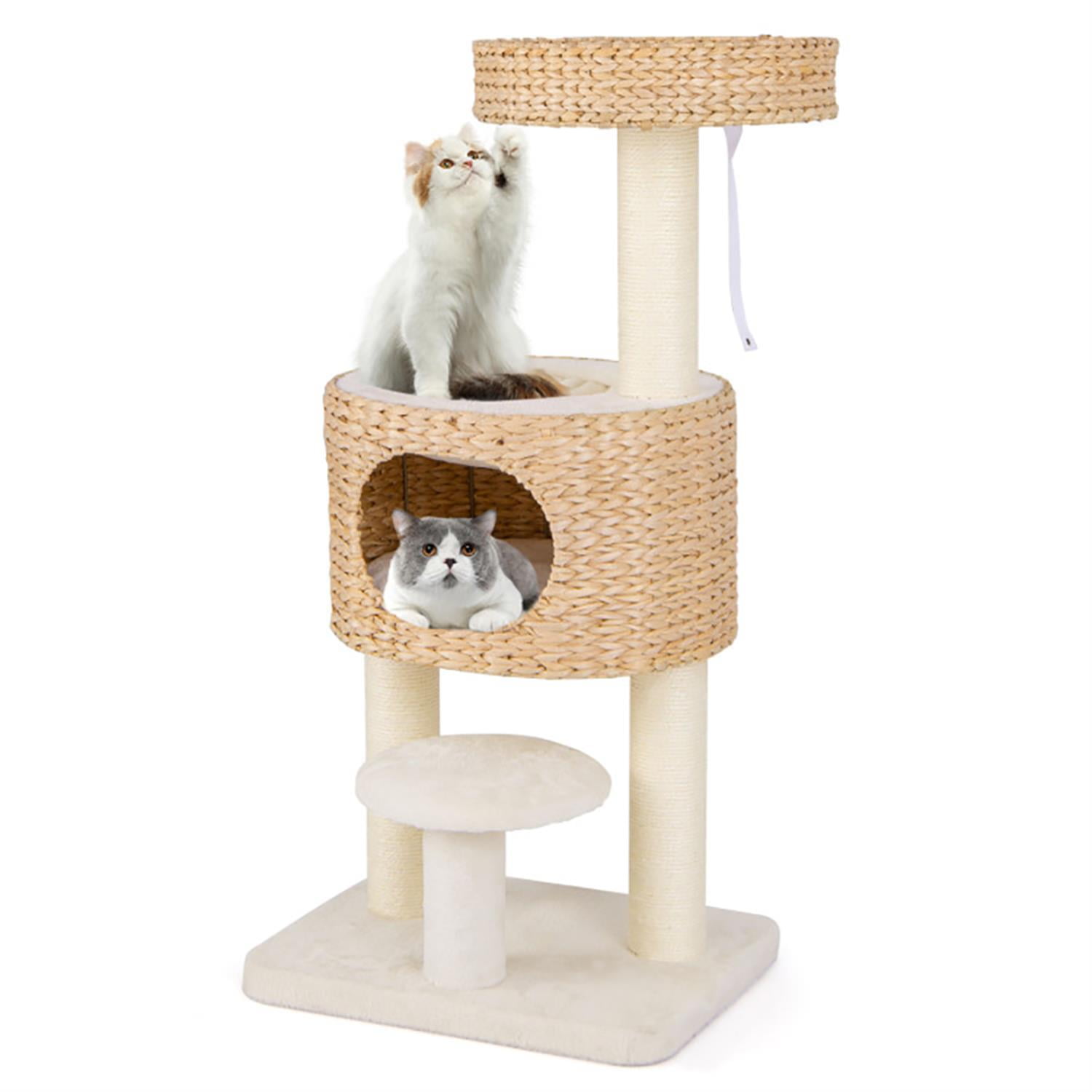 Kadyn 41" Modern Cat Tree with Toy, Cat Tower Condo for Indoor Cats with Cattail Fluff Condos, Sisal Scratching Posts and Top Perch, Beige