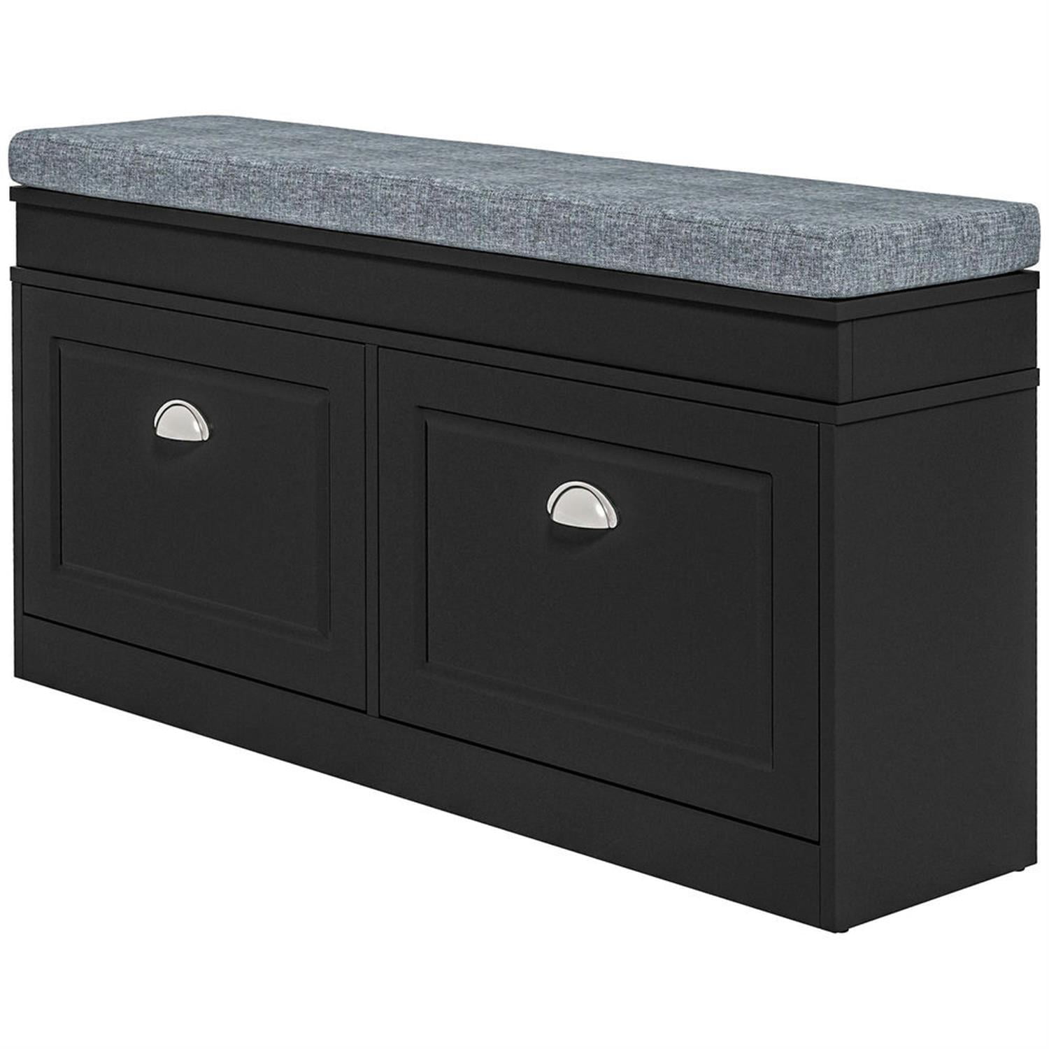 Demi Bonn 41" Modern Storage Bench with Cushion, Entryway Bench, 2 Drawer Ottoman, Large Capacity for 8 Pairs Shoes, Black