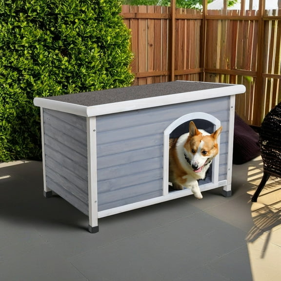 Demi Bonn 41" Outdoor Wooden Dog Houses with An Open Roof, Elevated Floor, Weatherproof Dog Kennel, Indoor Cat House, Gray
