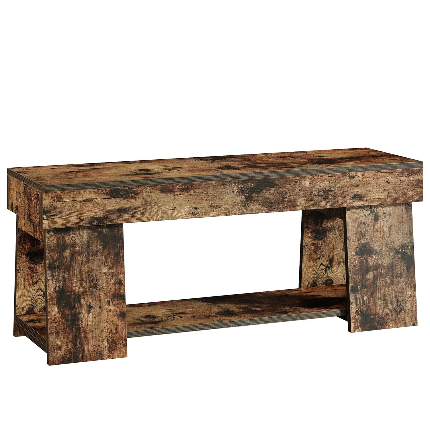Demi Bonn 41" Rustic Wooden Bench with Storage, Hallway Bench with Shelf, Entryway Seating Unit for Home, Living Room, Brown