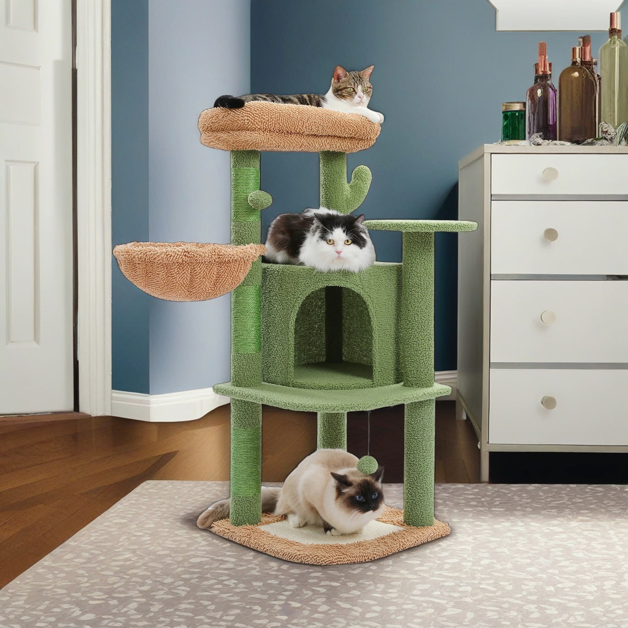 Kadyn 42" Cactus Cat Trees Towers for Indoor Cats with Scratching Mat and Posts, Cat Condo, Cat Tree House for Kitten, Green