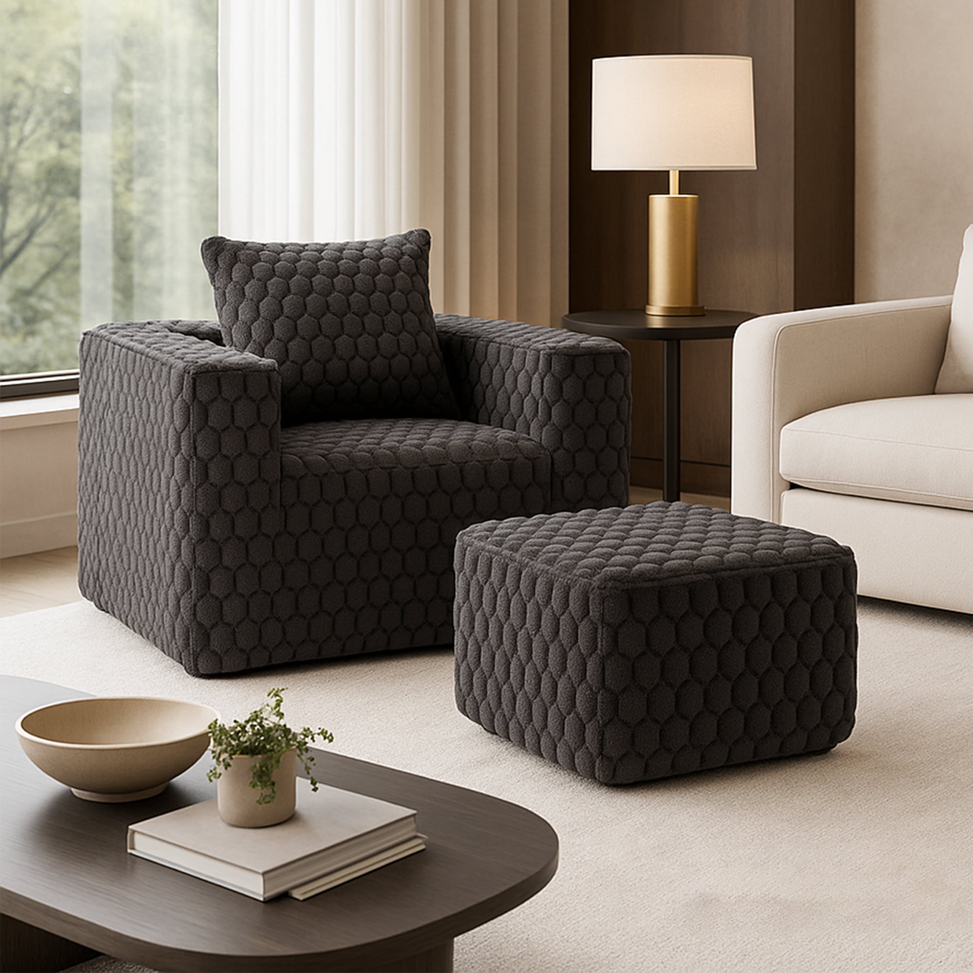 Demi Bonn 42" Corduroy Sofa Couches, Sofa Memory Foam Couches for Living Room, Cloud Couch with Ottoman, Gray